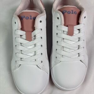 Polo Ralph Lauren Big Kid   Girl  Shoes Size 1  White/LT Pink Heritage Court 3 N